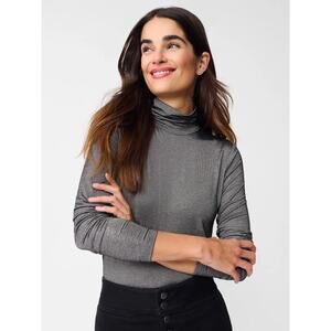 J. McLaughlin Nora Metallic Sparkly Turtleneck Top Large Silver Gold Lightweight